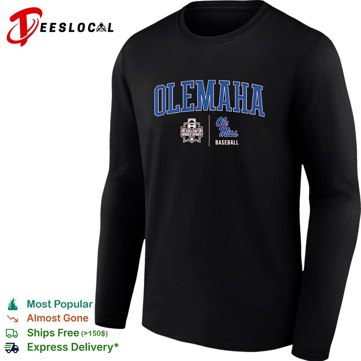 Olemaha Ole Miss Rebel College World Series baseball red shirt