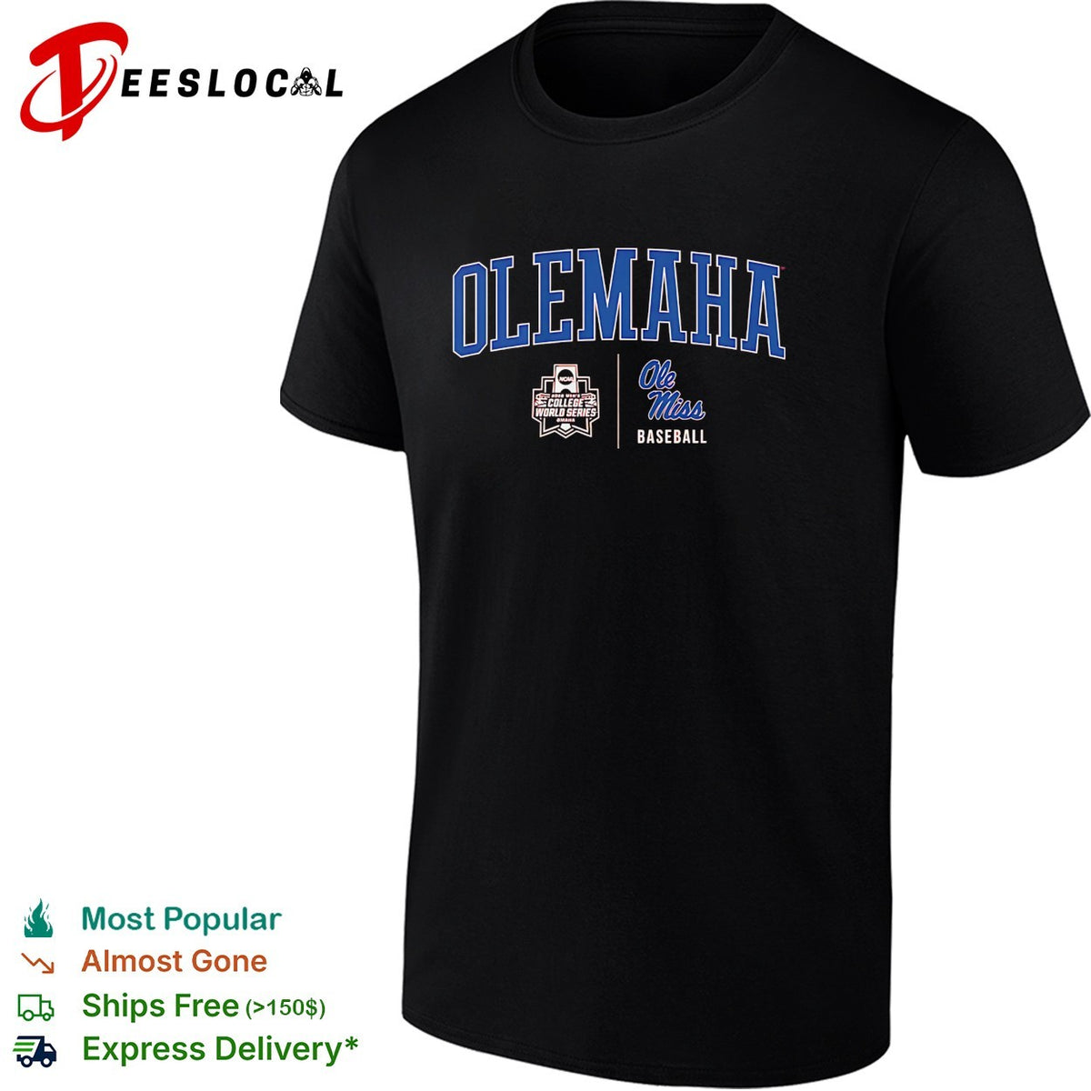 Olemaha Ole Miss Rebel College World Series baseball red shirt