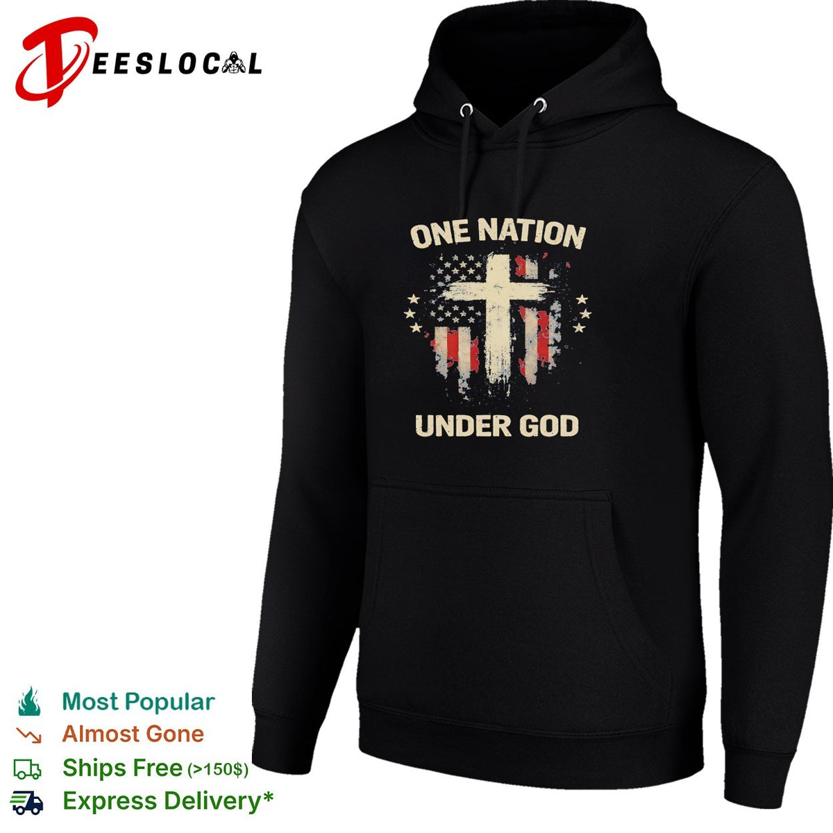 One Nation under God Patriotic Cross American Flag Religious Faith Christian shirt