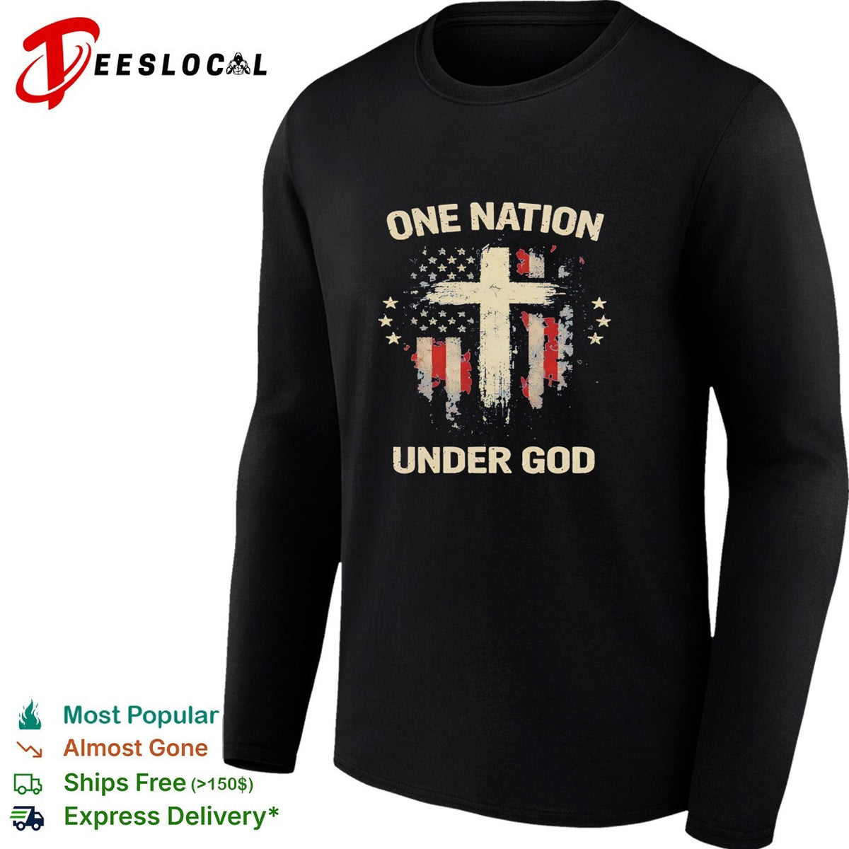One Nation under God Patriotic Cross American Flag Religious Faith Christian shirt