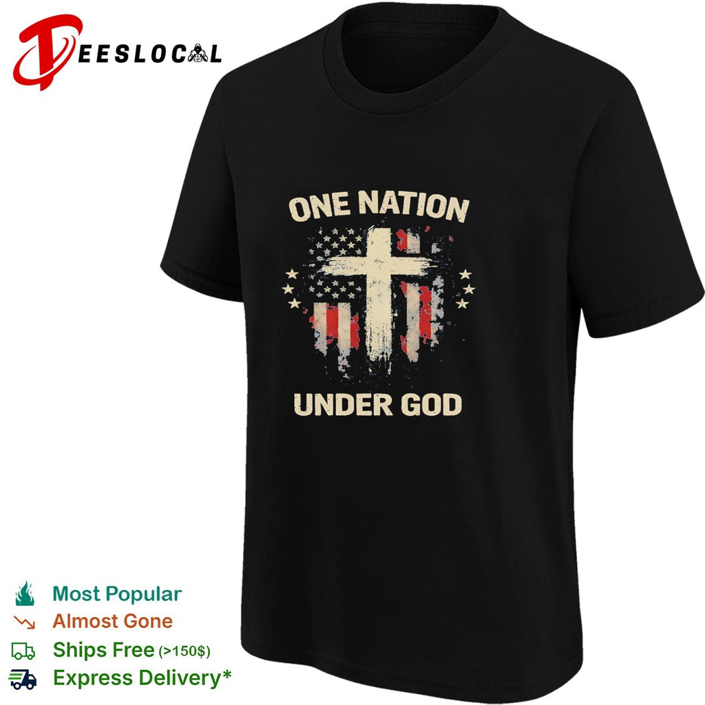 One Nation under God Patriotic Cross American Flag Religious Faith Christian shirt