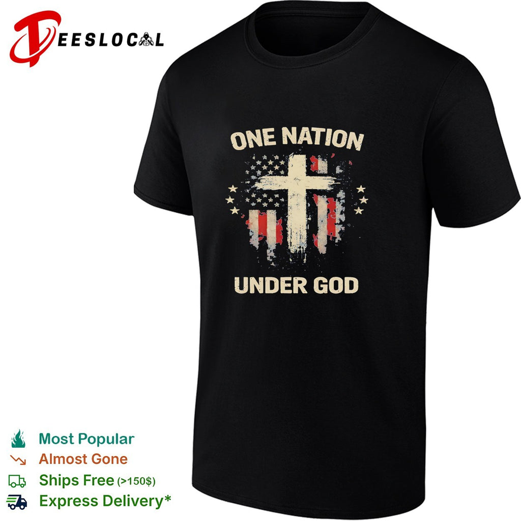 One Nation under God Patriotic Cross American Flag Religious Faith Christian shirt