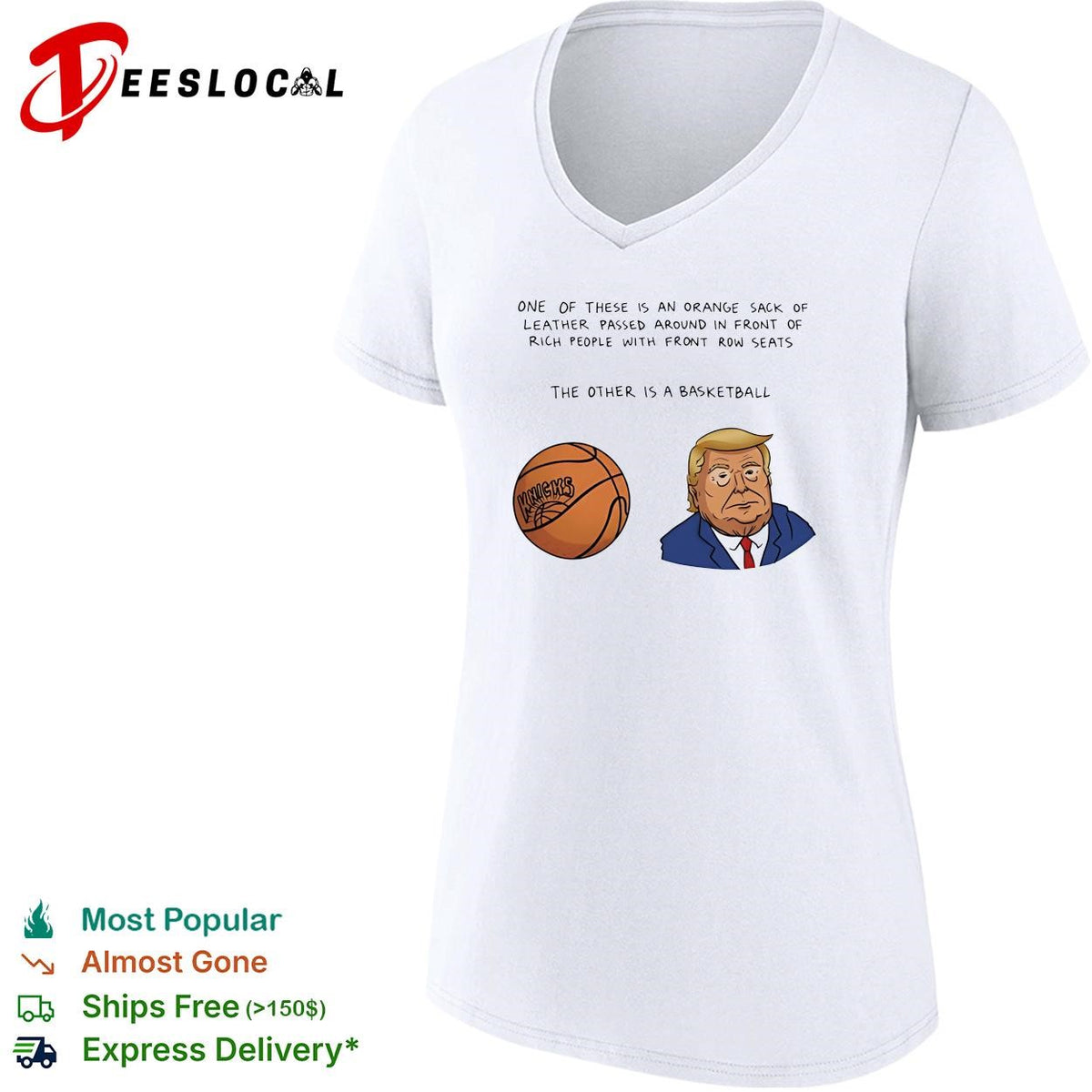 Orange sack of leather versus basketball Trump Knicks political humor shirt