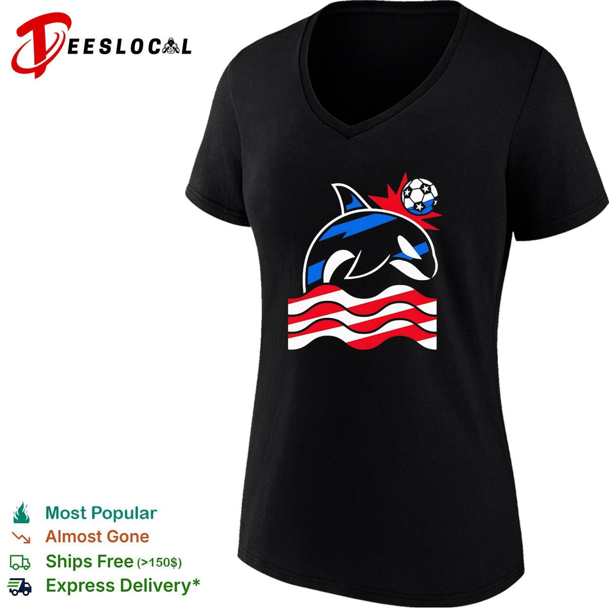 Orca whale soccer ball wave stripes graphic shirt