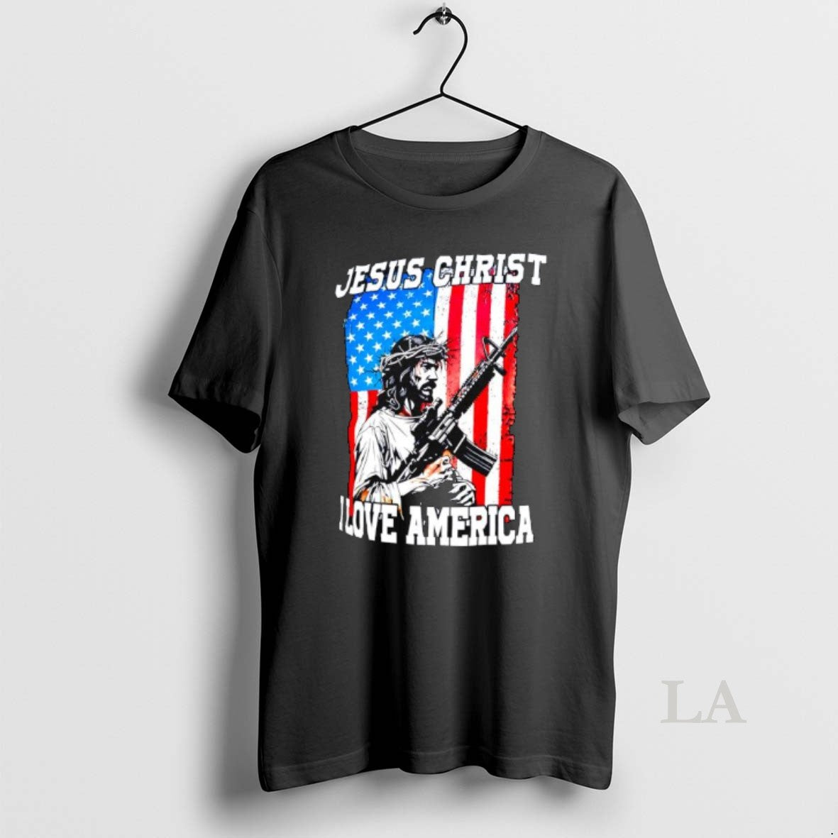 Original Jesus Christ I Love America Rifle American Flag Graphic