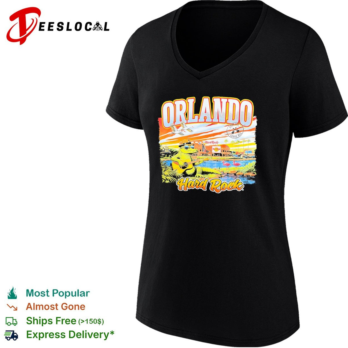 Orlando Hard Rock Cafe alligator guitar flamingo shirt