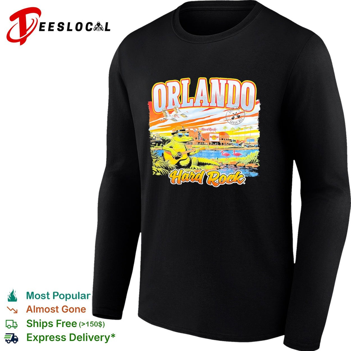 Orlando Hard Rock Cafe alligator guitar flamingo shirt