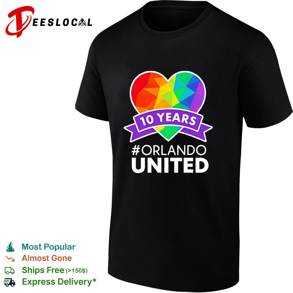 Orlando United 10 years anniversary rainbow heart LGBTQ community memorial shirt