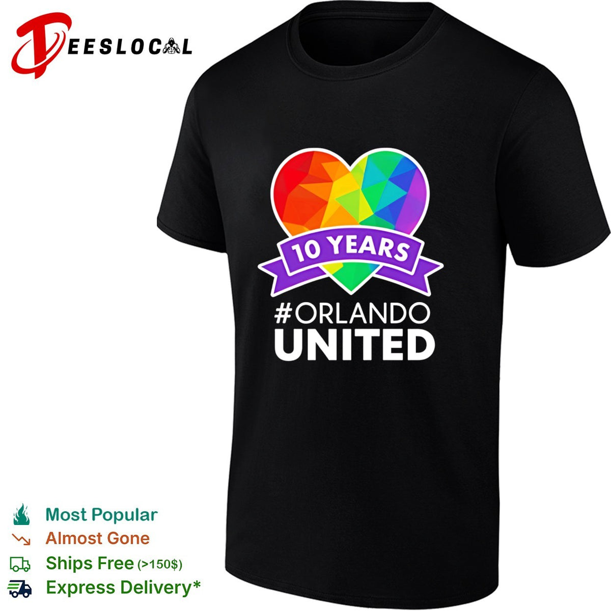 Orlando United 10 years anniversary rainbow heart LGBTQ community memorial shirt