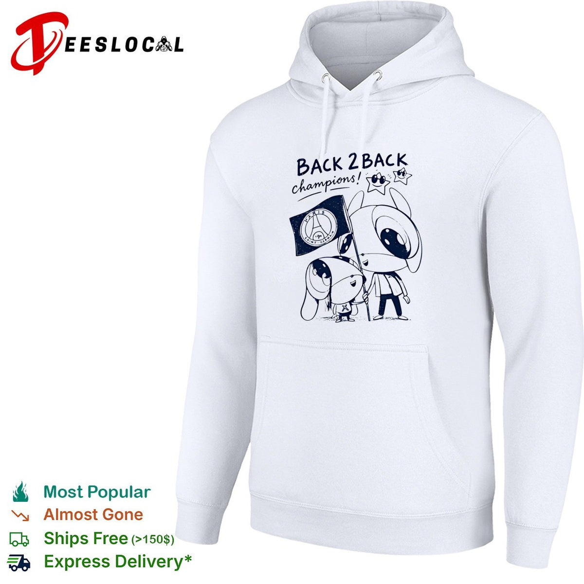 PSG back 2 back champions cute cartoon holding flag shirt