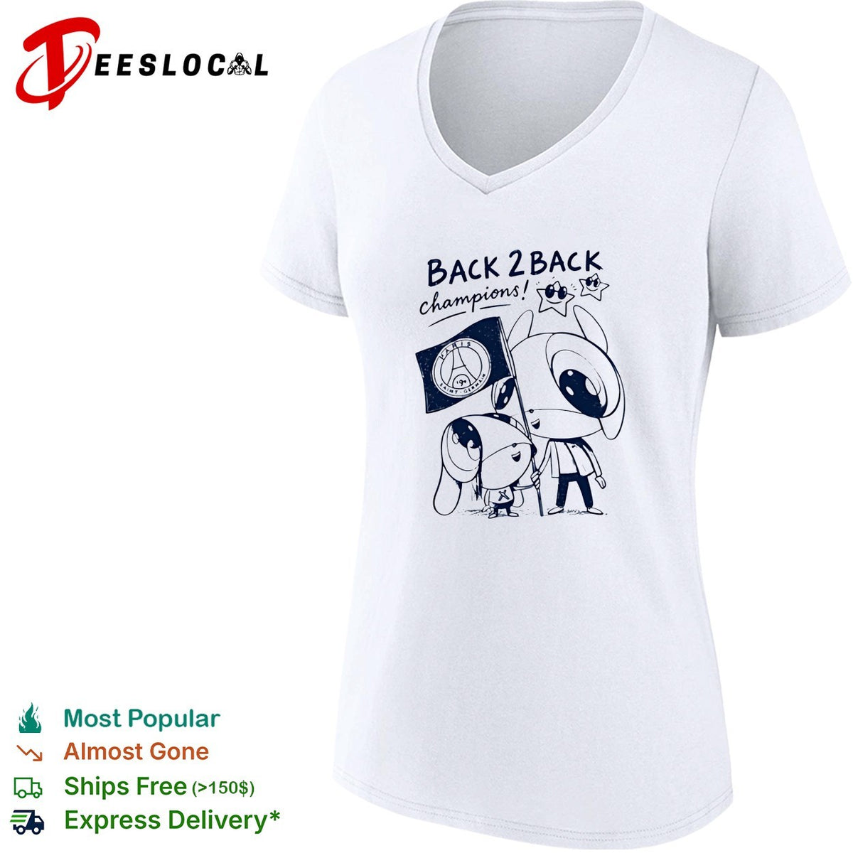 PSG back 2 back champions cute cartoon holding flag shirt