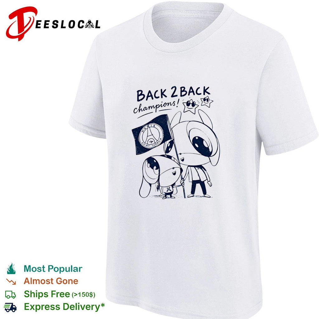 PSG back 2 back champions cute cartoon holding flag shirt