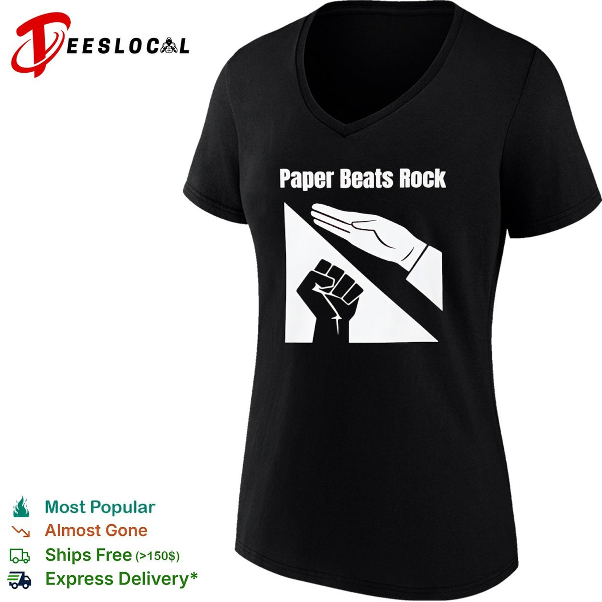 Paper Beats Rock Rock Paper Scissors Hand Gesture Fist Game shirt