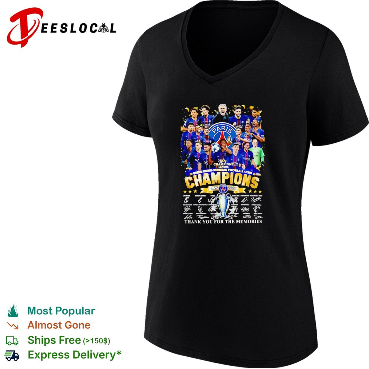 Paris Saint Germain 2025 2026 Champions UEFA League Team Players Signed Commemorative shirt