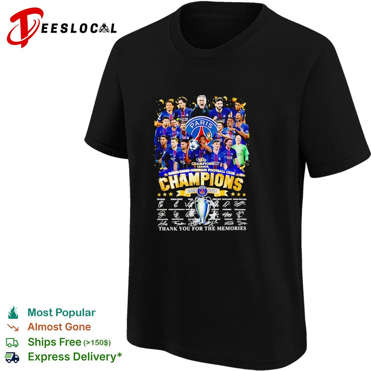 Paris Saint Germain 2025 2026 Champions UEFA League Team Players Signed Commemorative shirt