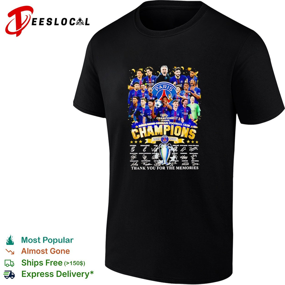 Paris Saint Germain 2025 2026 Champions UEFA League Team Players Signed Commemorative shirt