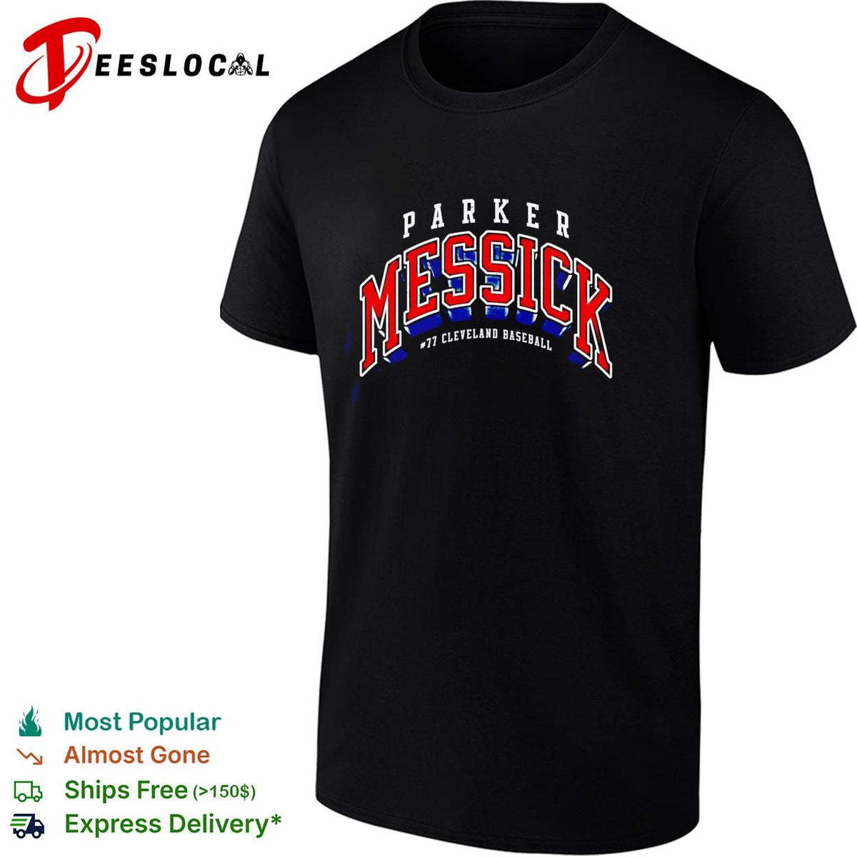 Parker Messick 77 Cleveland Guardians MLB arch logo shirt