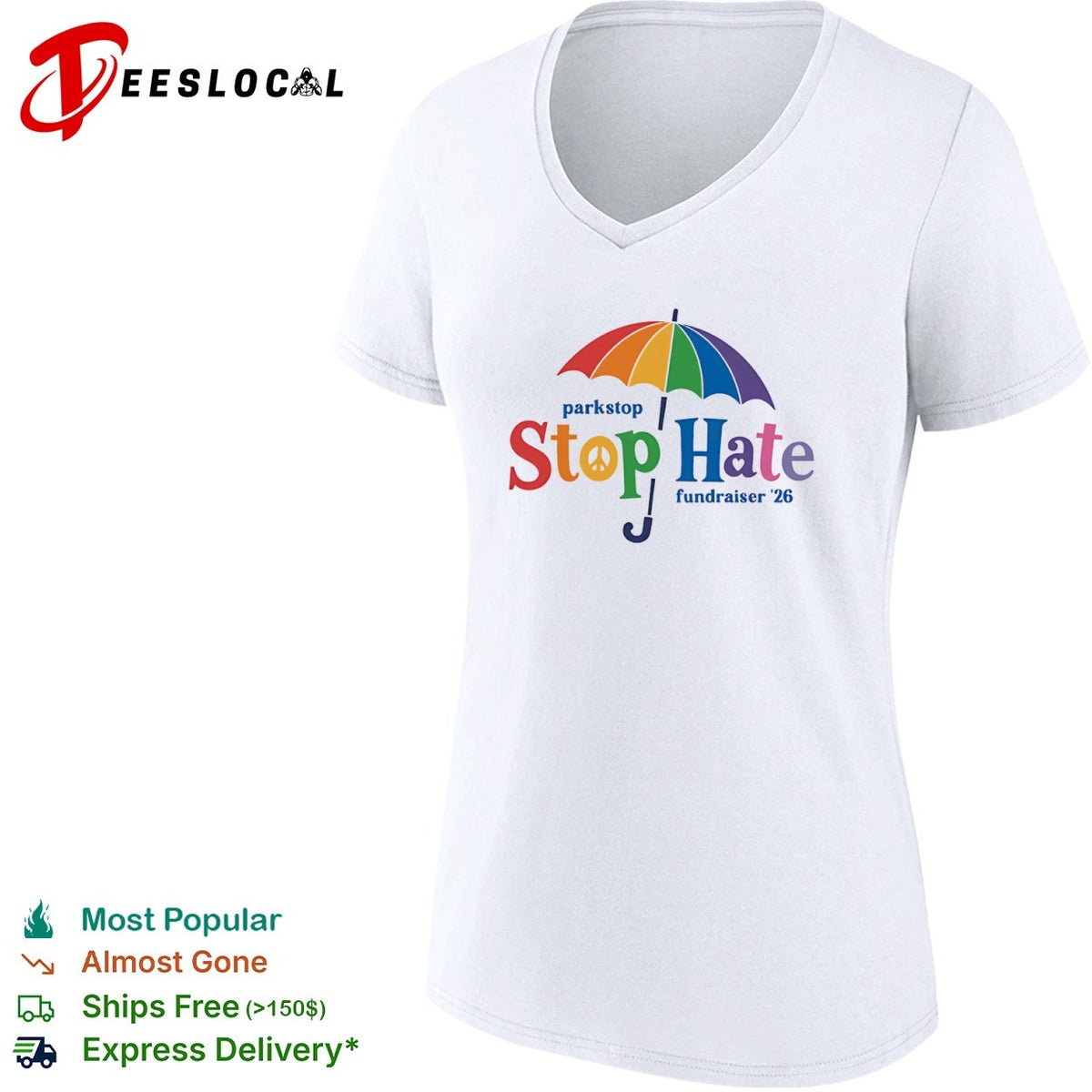Parkstop Stop Hate fundraiser 26 Rainbow Umbrella Peace shirt