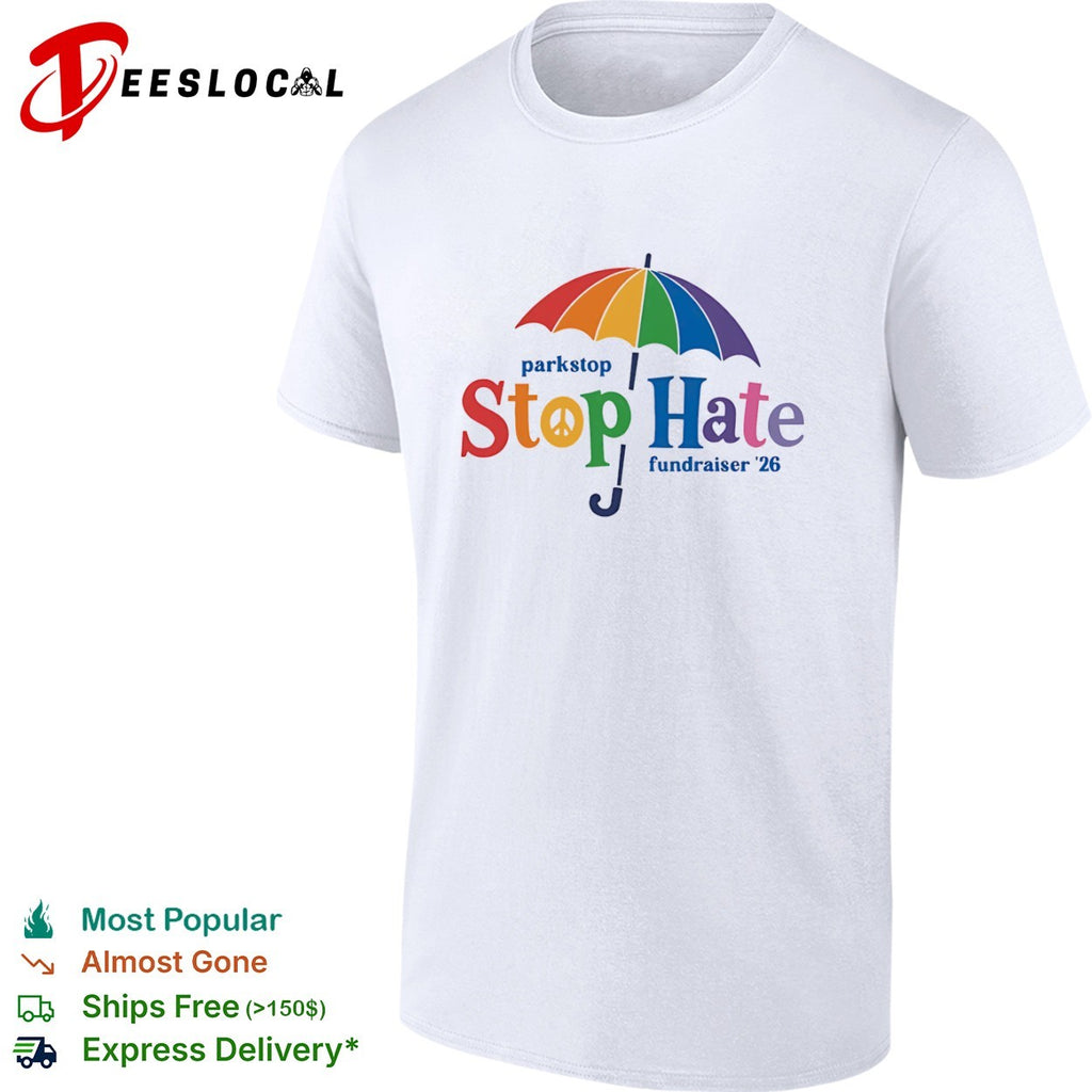 Parkstop Stop Hate fundraiser 26 Rainbow Umbrella Peace shirt
