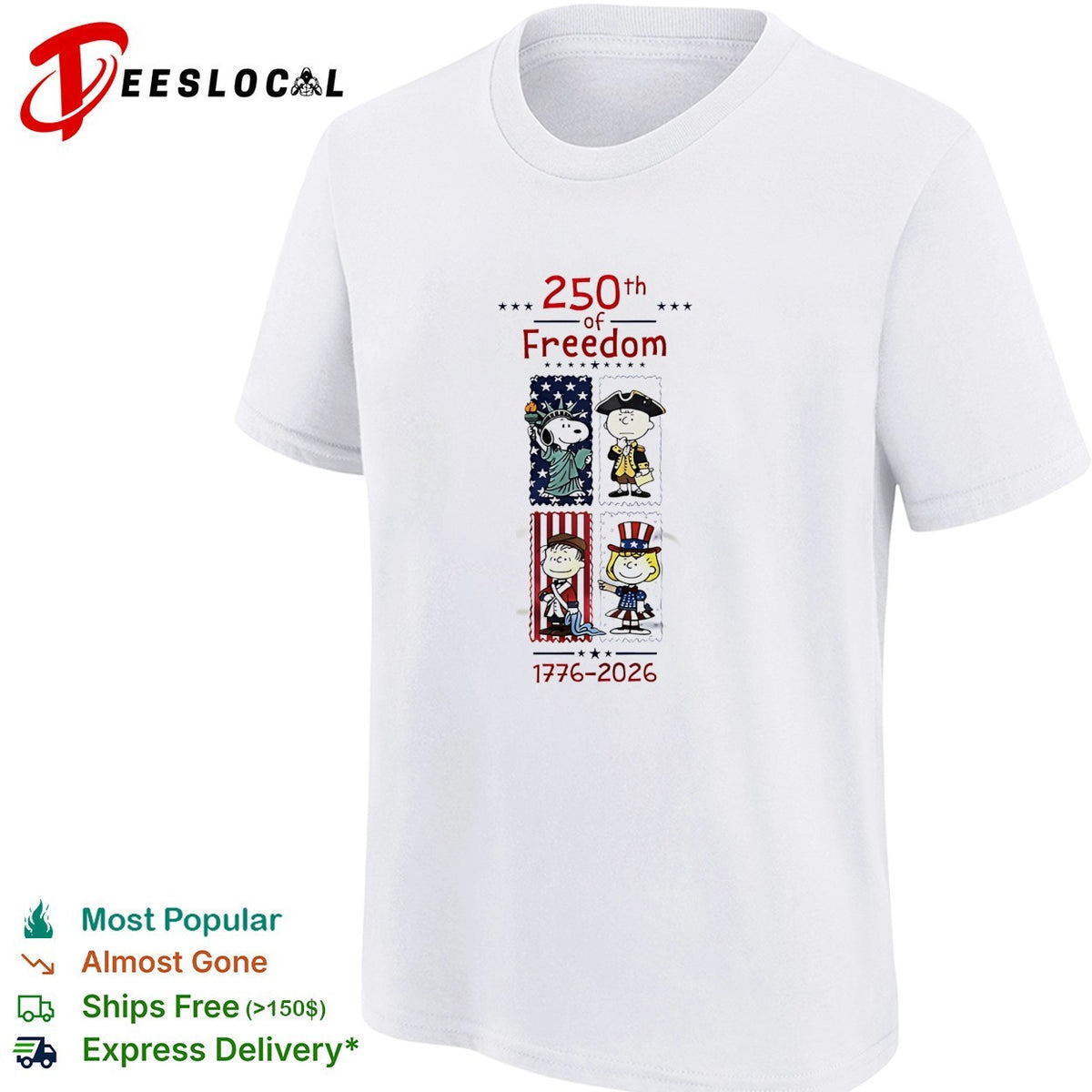 Peanuts characters 250th of freedom 1776 2026 patriotic stamp portraits shirt