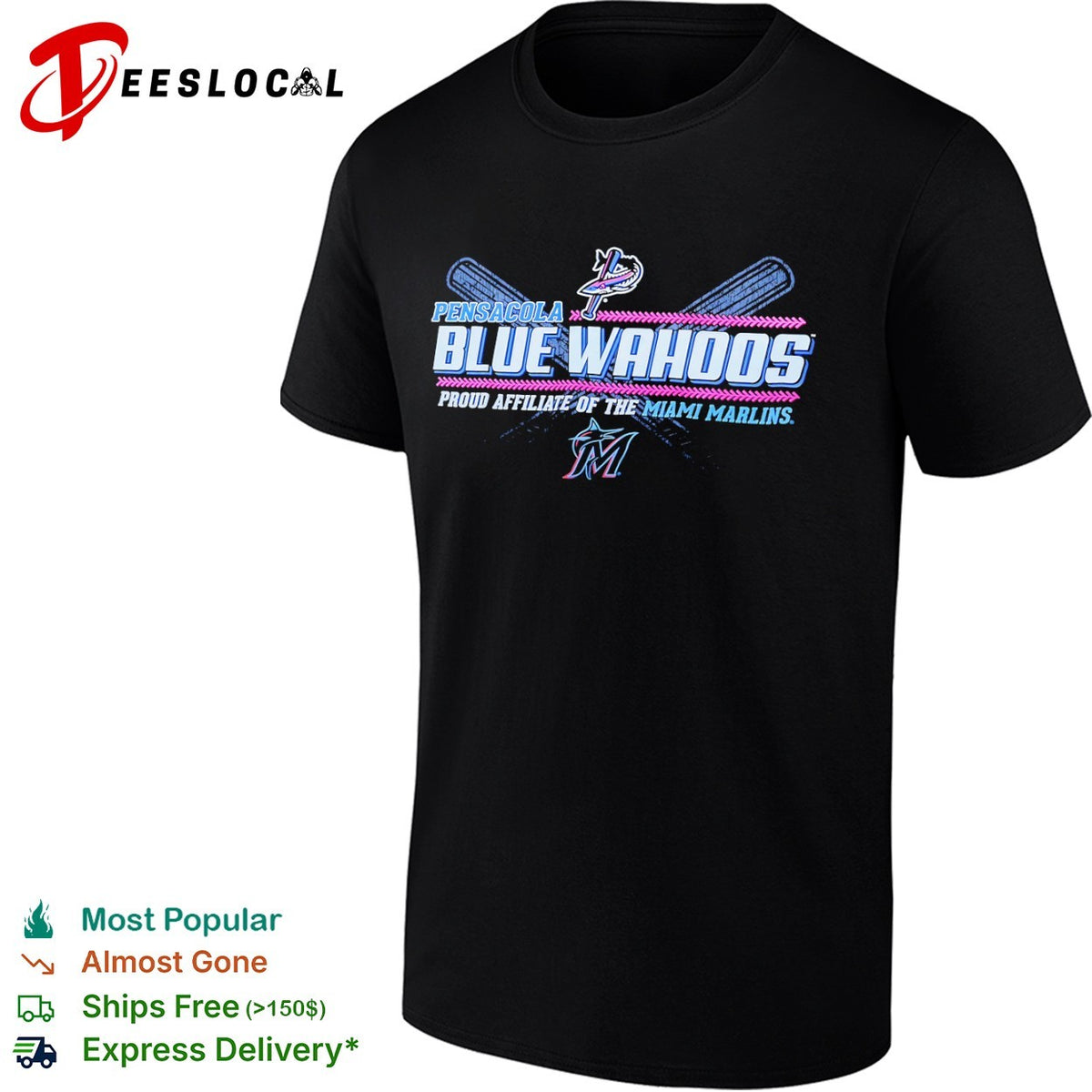 Pensacola Blue Wahoos Miami Marlins proud affiliate of the crossed bats shirt