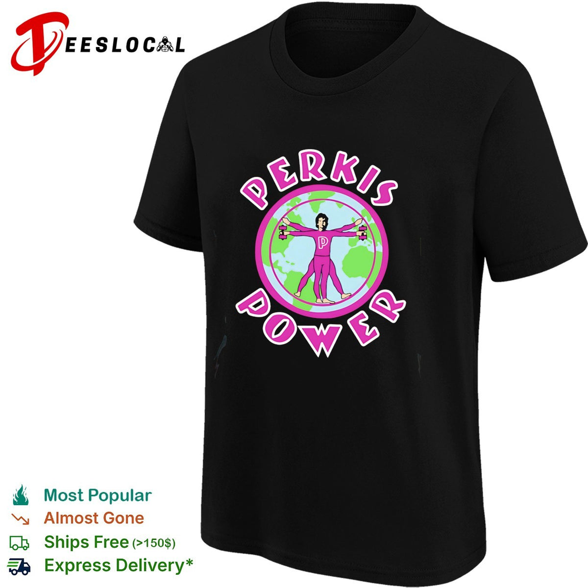 Perkis Power Vitruvian man globe retro shirt