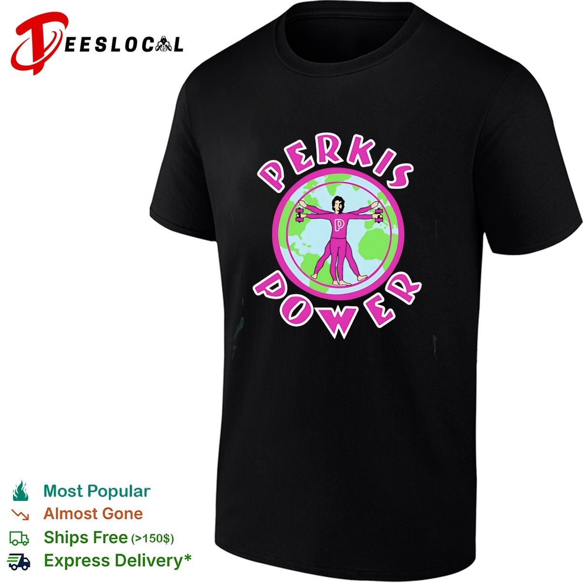 Perkis Power Vitruvian man globe retro shirt