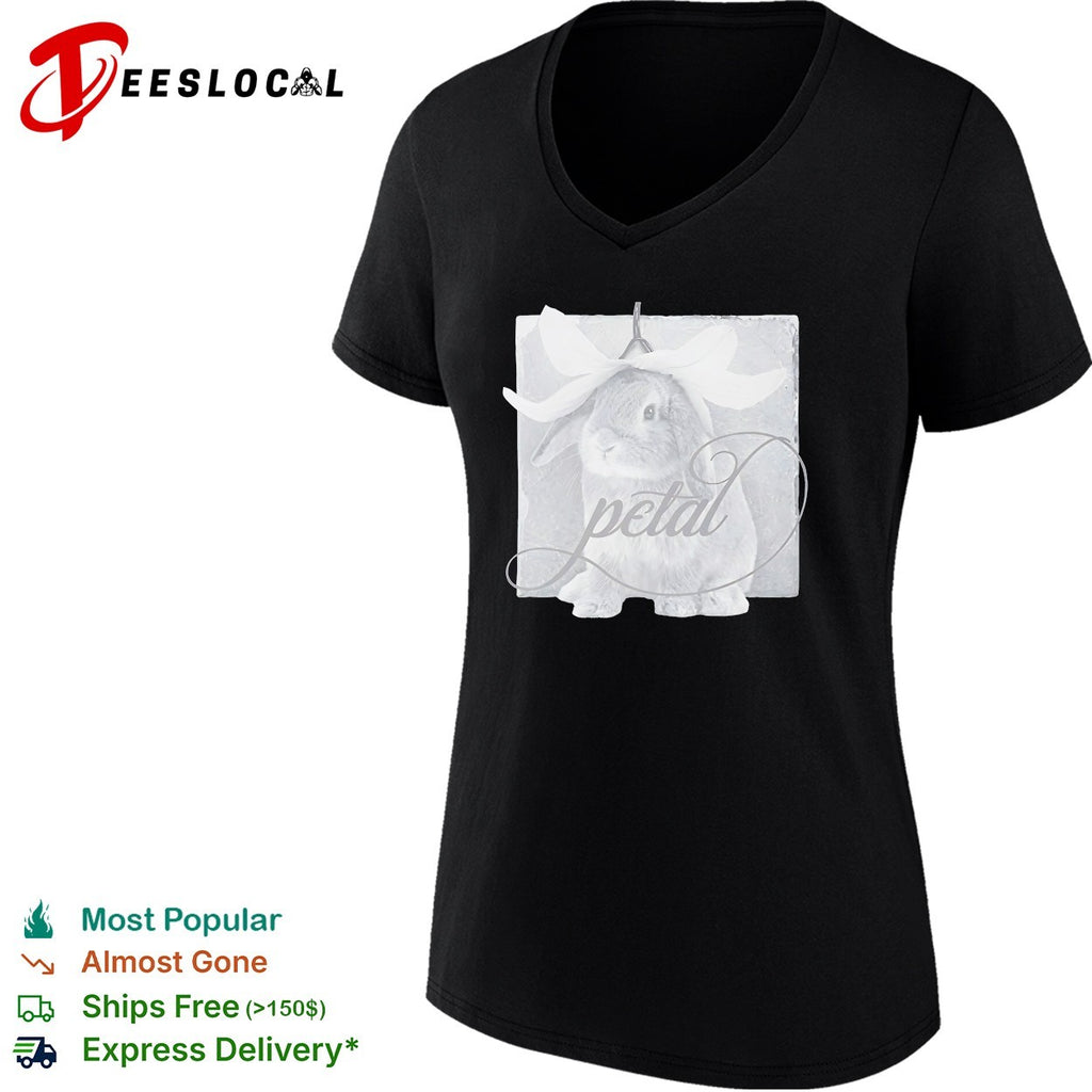 Petal Rabbit with Flower Headpiece on Square Tile Black and White Art Shirt