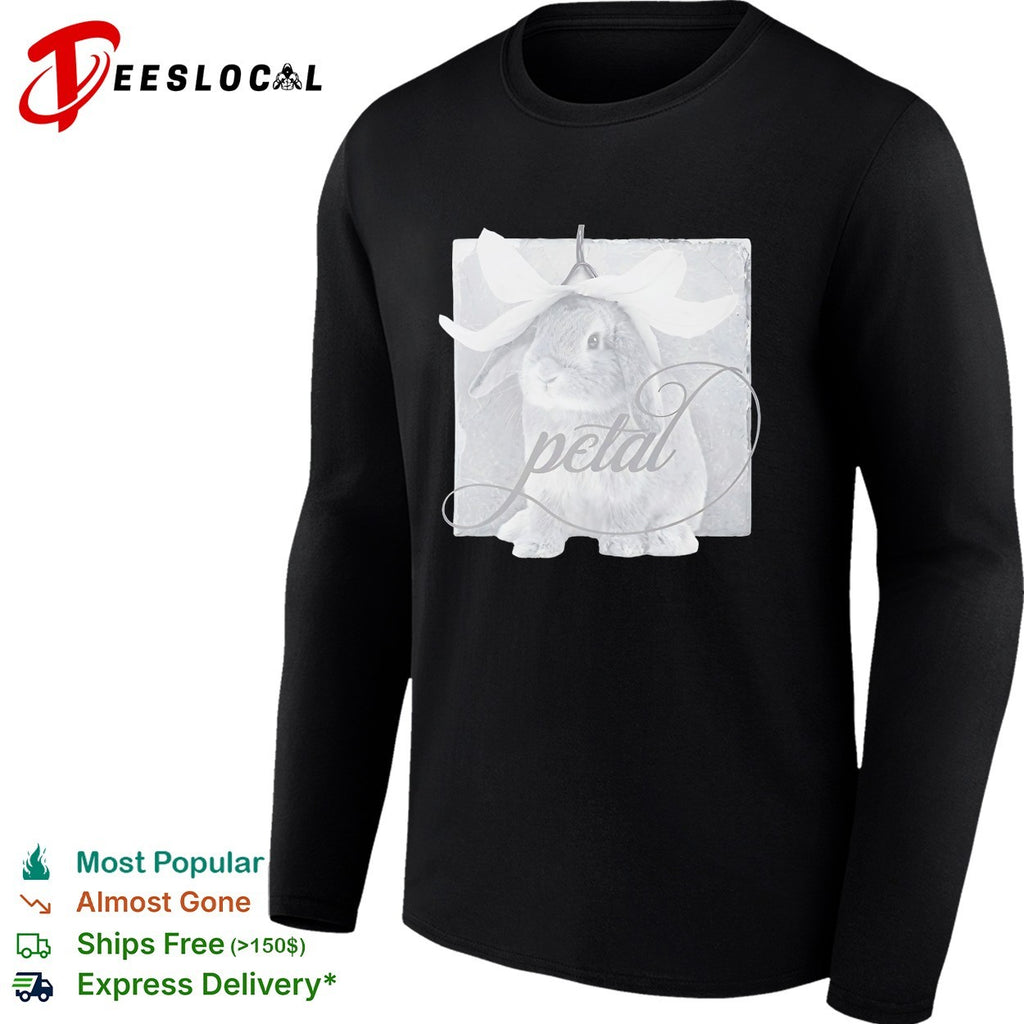 Petal Rabbit with Flower Headpiece on Square Tile Black and White Art Shirt