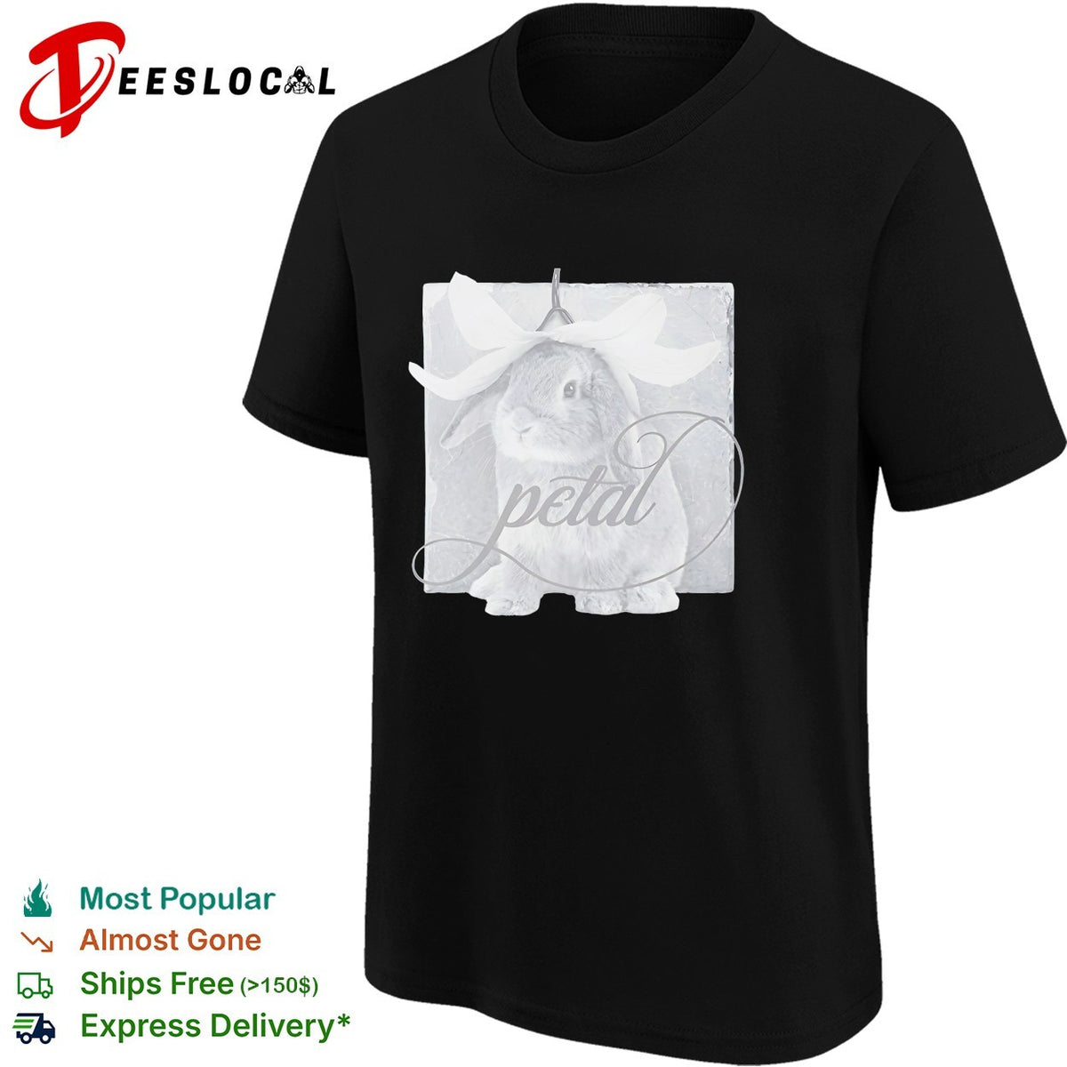 Petal Rabbit with Flower Headpiece on Square Tile Black and White Art Shirt