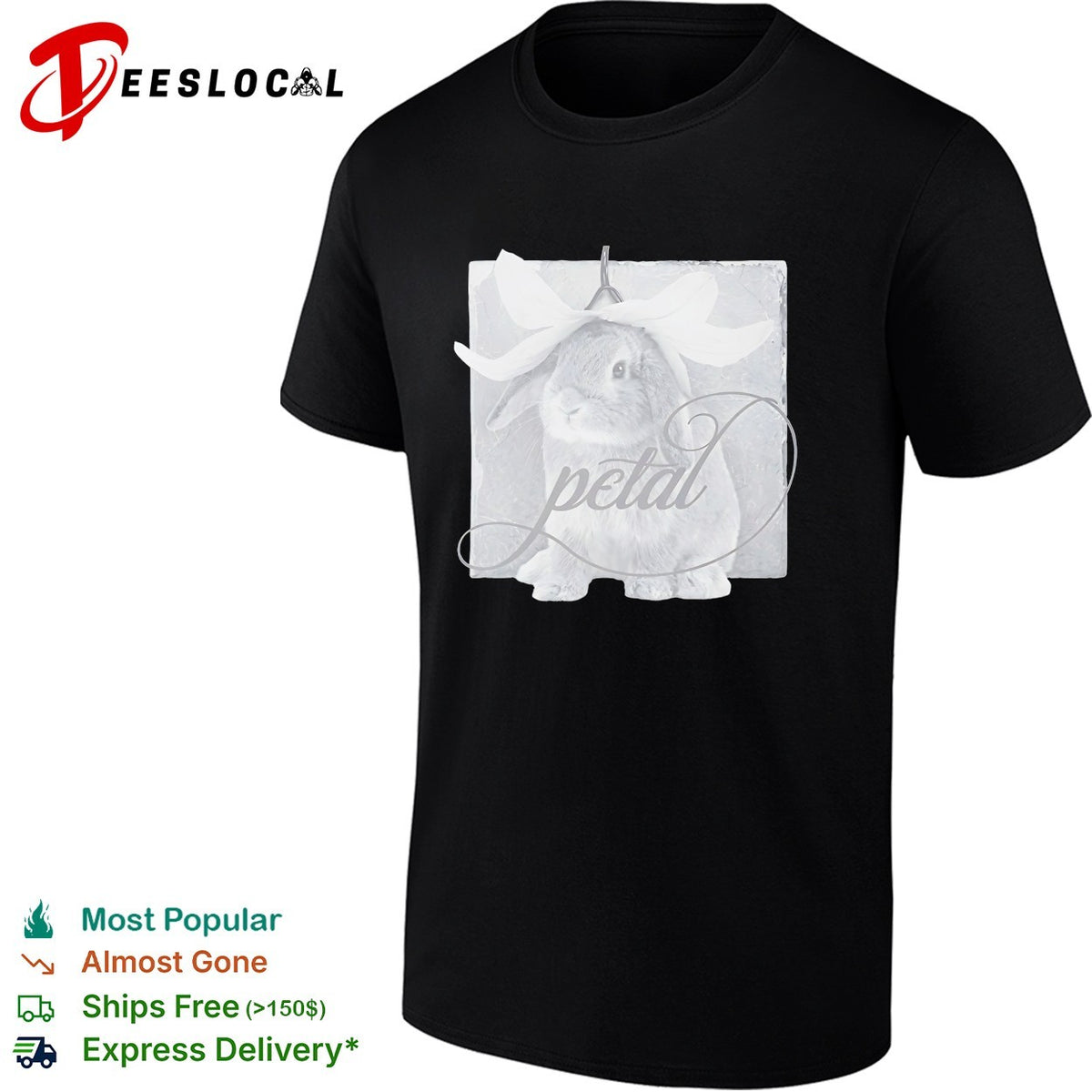 Petal Rabbit with Flower Headpiece on Square Tile Black and White Art Shirt