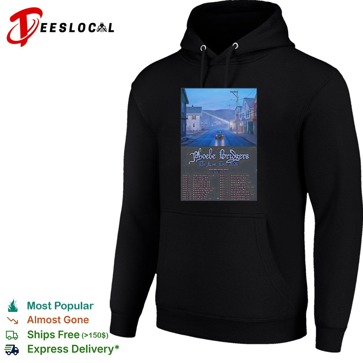 Phoebe Bridgers the Lost Tour 2026 with Alex G Indianapolis to Inglewood concert shirt