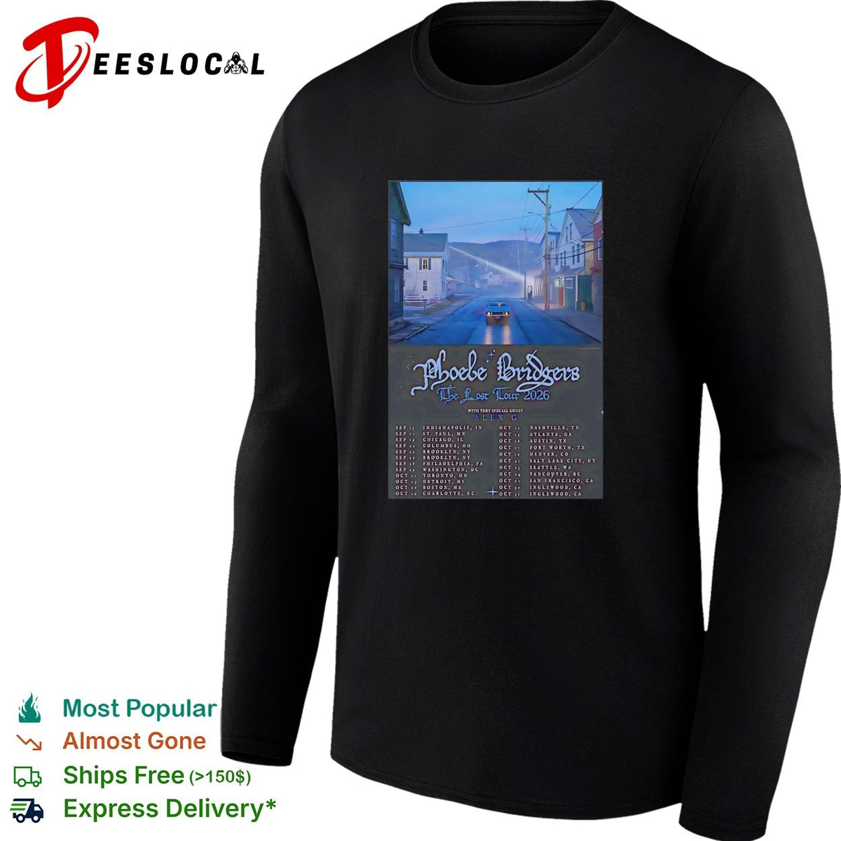Phoebe Bridgers the Lost Tour 2026 with Alex G Indianapolis to Inglewood concert shirt