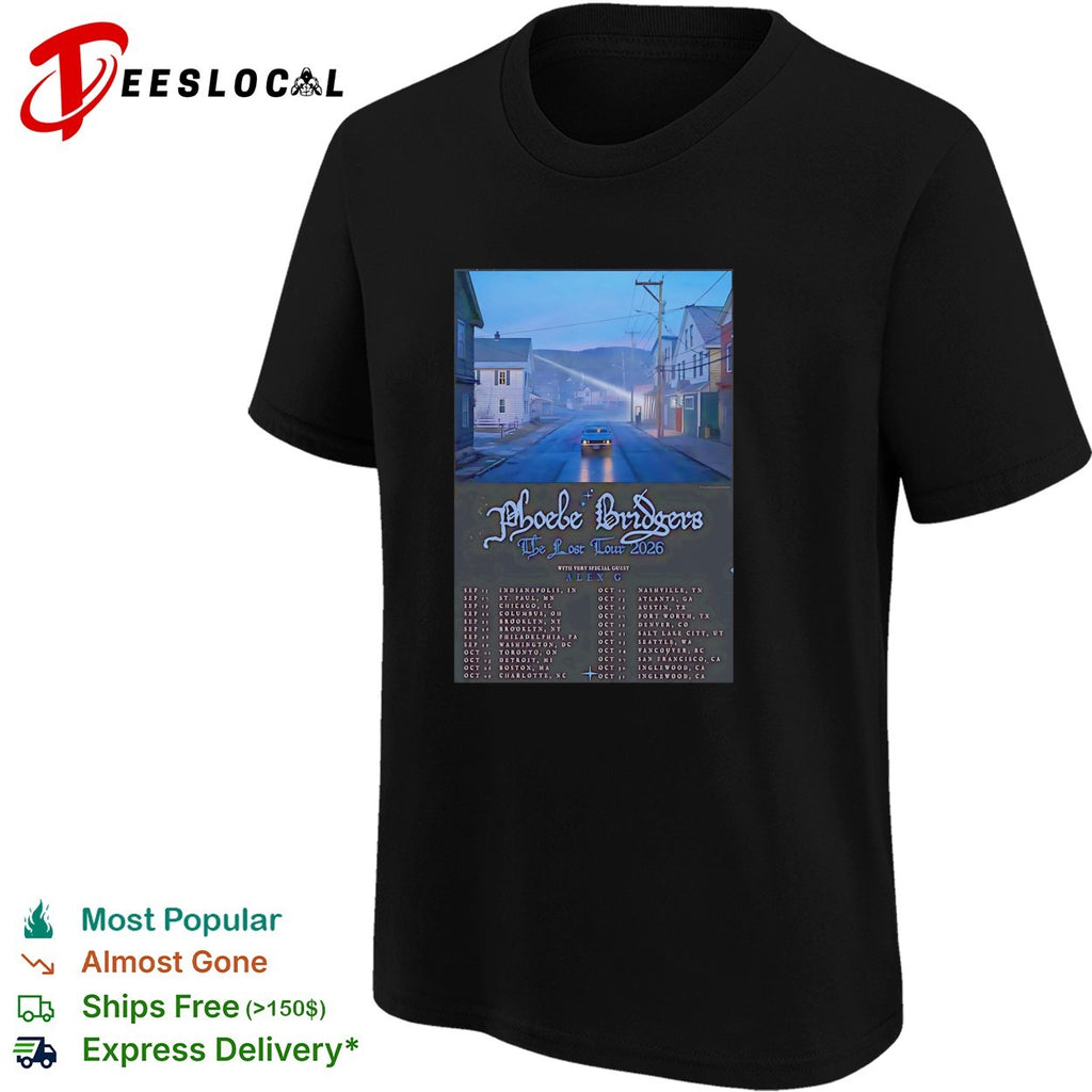 Phoebe Bridgers the Lost Tour 2026 with Alex G Indianapolis to Inglewood concert shirt