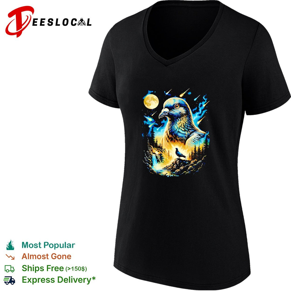 Pigeon bird galaxy moonlit night sky art shirt