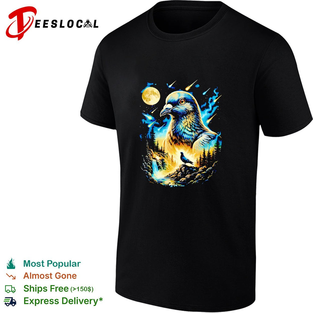 Pigeon bird galaxy moonlit night sky art shirt