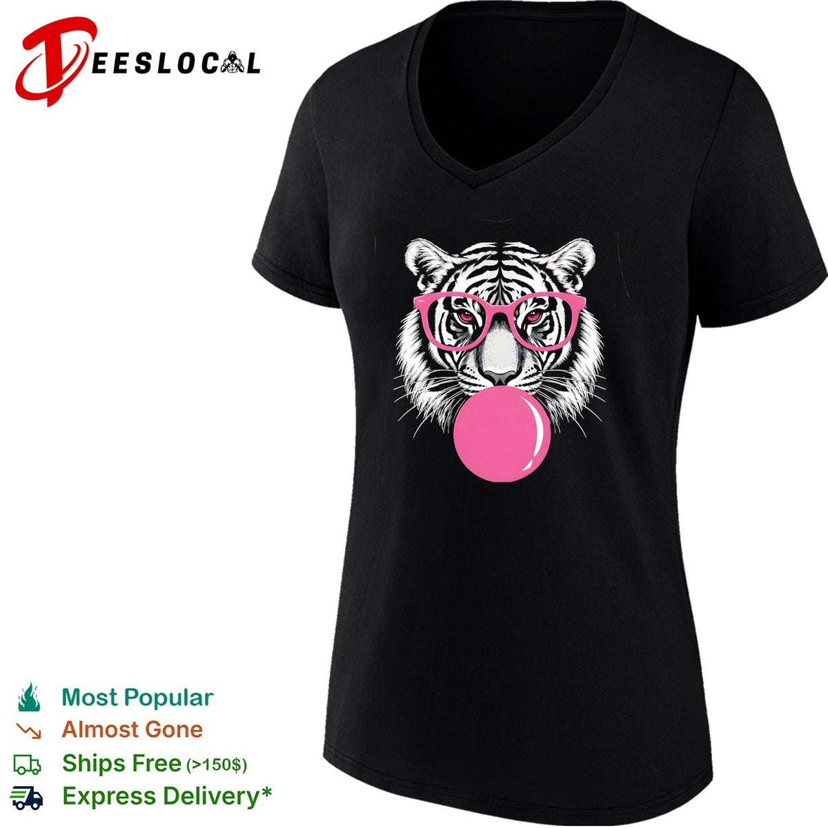 Pink Glasses Bubblegum Tiger Face Pop Art Illustration Print shirt