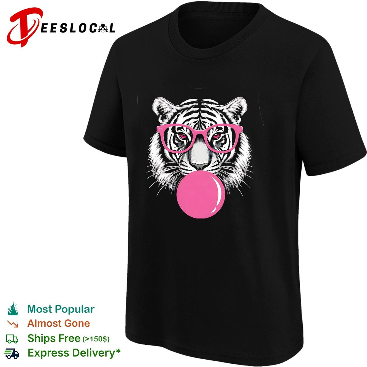 Pink Glasses Bubblegum Tiger Face Pop Art Illustration Print shirt