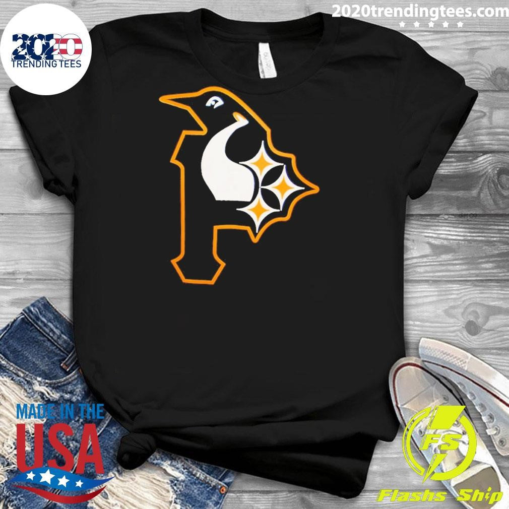 Pittsburgh Football Baseball Hockey City Of Champions 3 Team Mash Up Logo Shirt