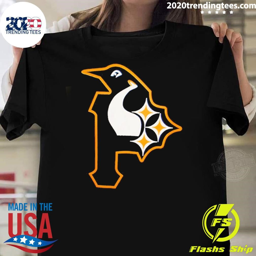Pittsburgh Football Baseball Hockey City Of Champions 3 Team Mash Up Logo Shirt