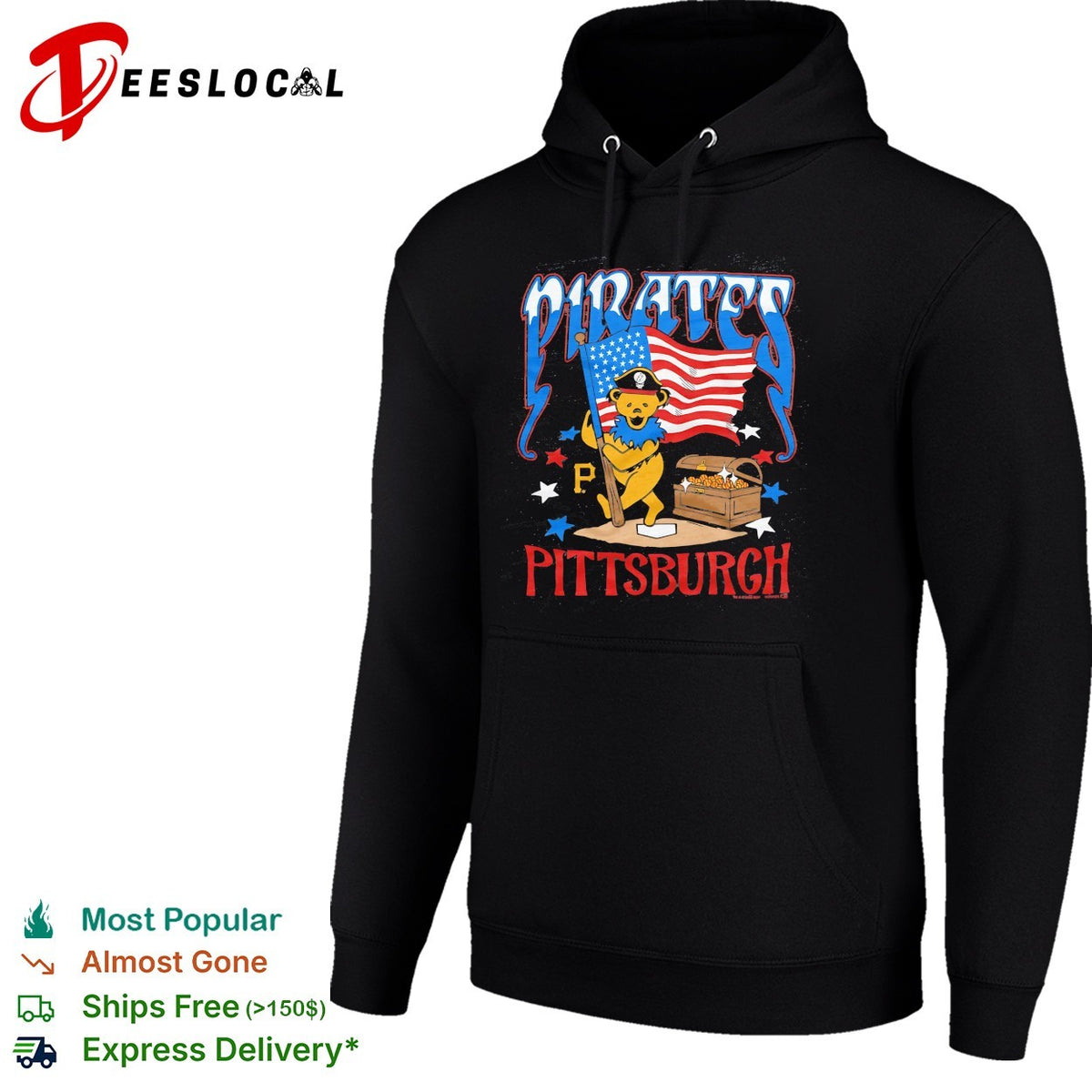 Pittsburgh Pirates x Grateful Dead dancing bear flag MLB graphic shirt