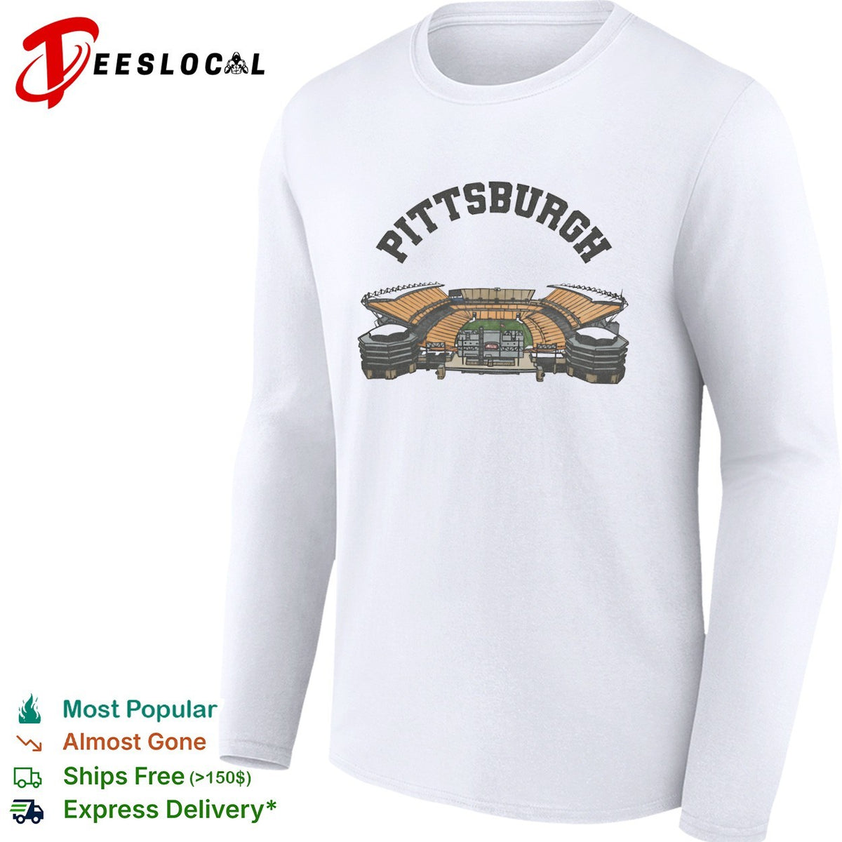 Pittsburgh football stadium aerial illustration arch text vintage art shirt