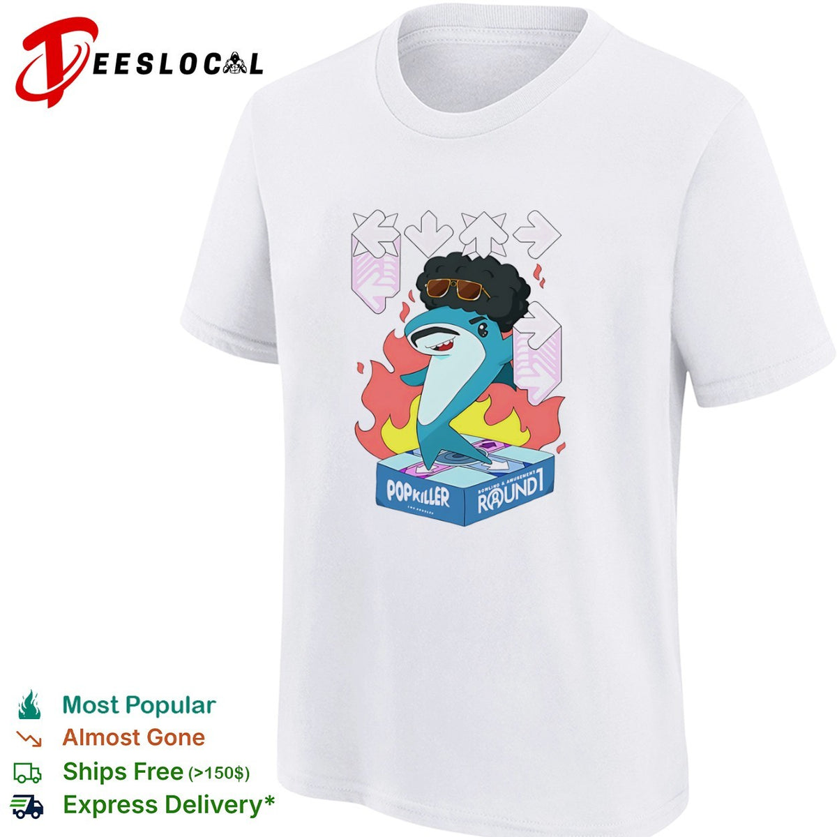 Popkiller Round 1 Bowling and Amusement Disco Shark Dance Shirt