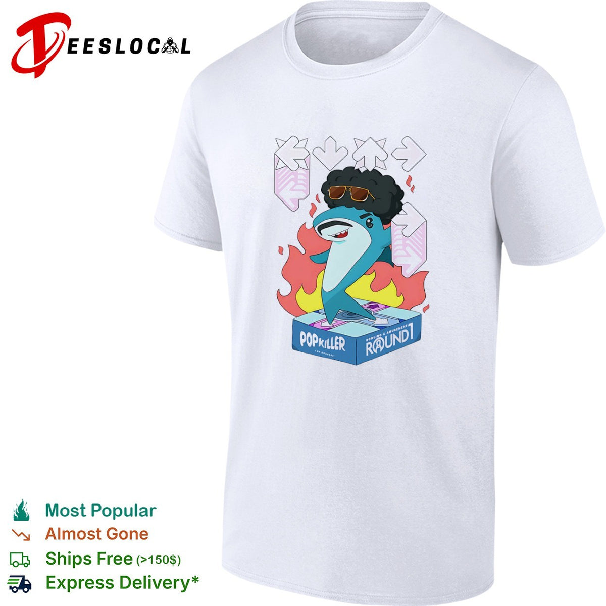 Popkiller Round 1 Bowling and Amusement Disco Shark Dance Shirt