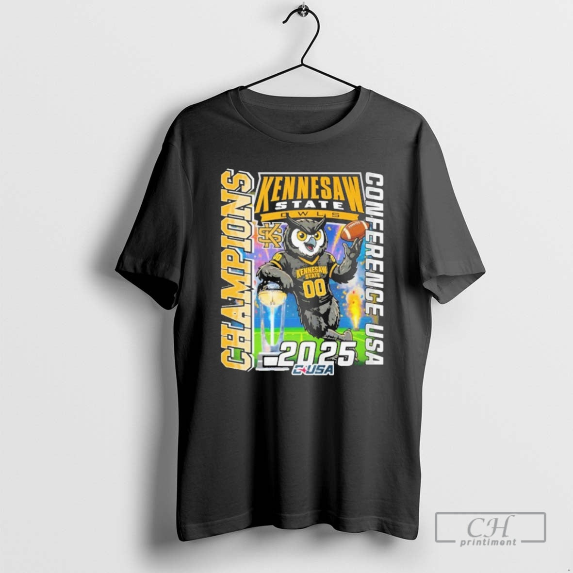 Premium Kennesaw State Owls 2025 Conference Usa Champions Mascot Trophy Shirt Sweater