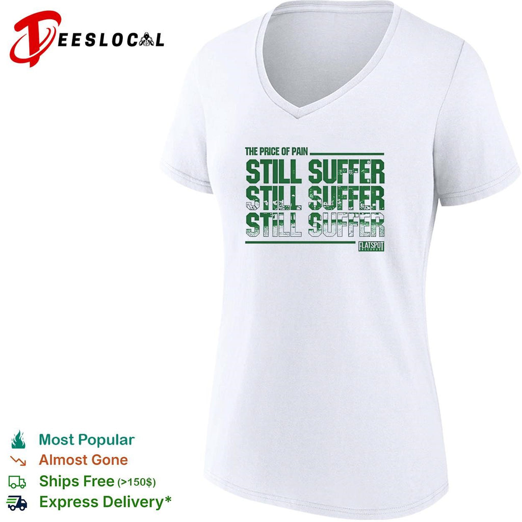 Price of pain bold repeated green distressed text Flatspot Records white shirt