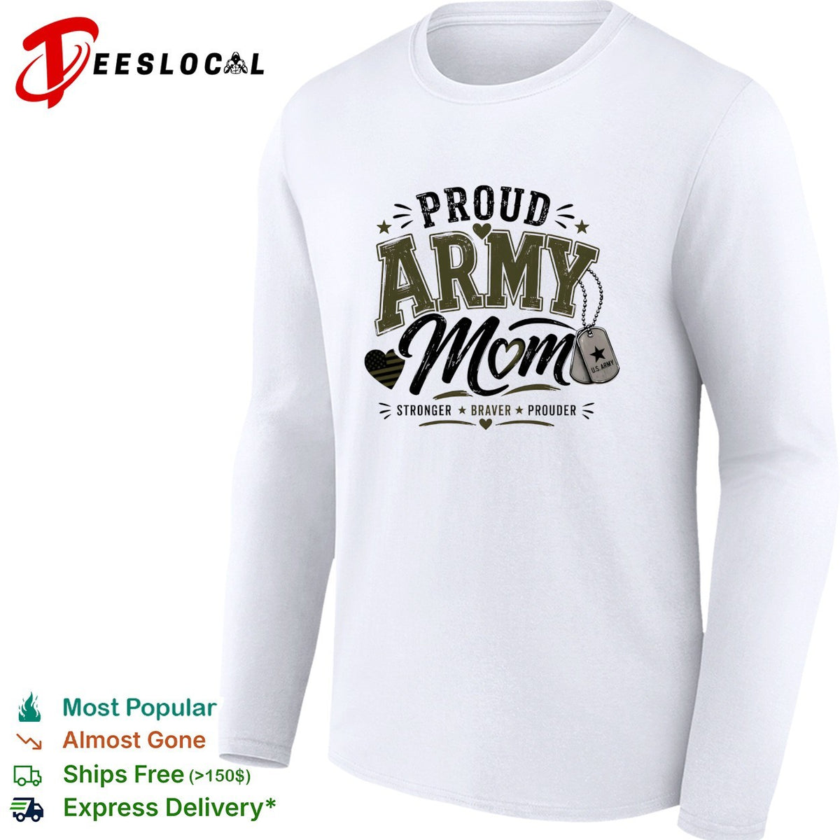Proud Army Mom stronger braver prouder dog tags emblem art shirt
