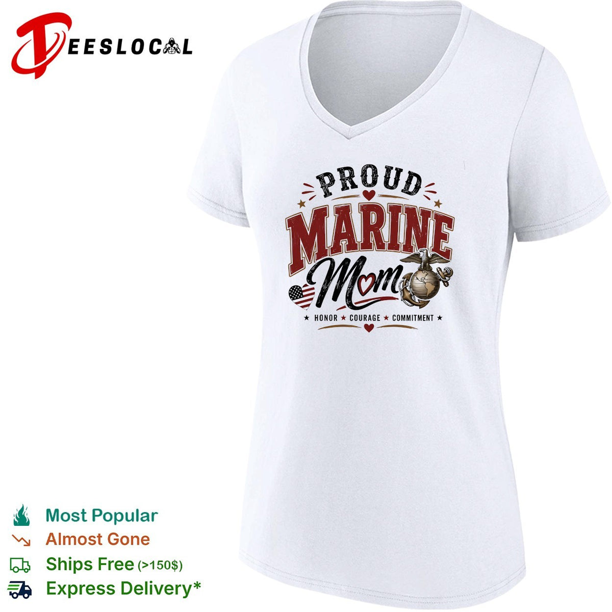 Proud Marine Mom honor courage commitment eagle emblem patriotic art shirt