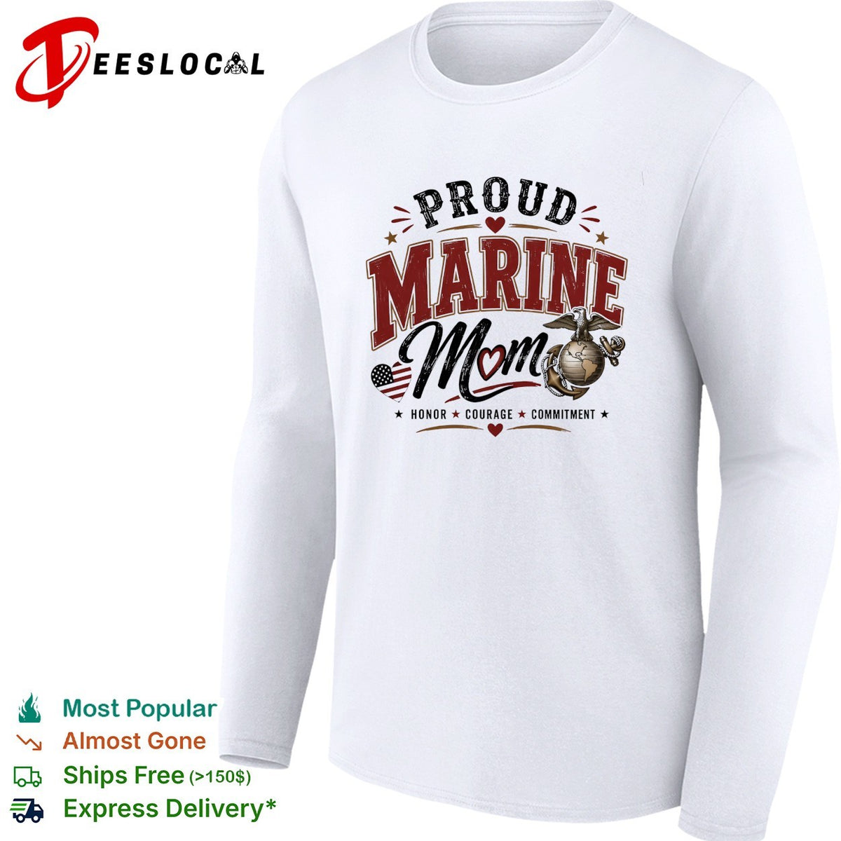Proud Marine Mom honor courage commitment eagle emblem patriotic art shirt