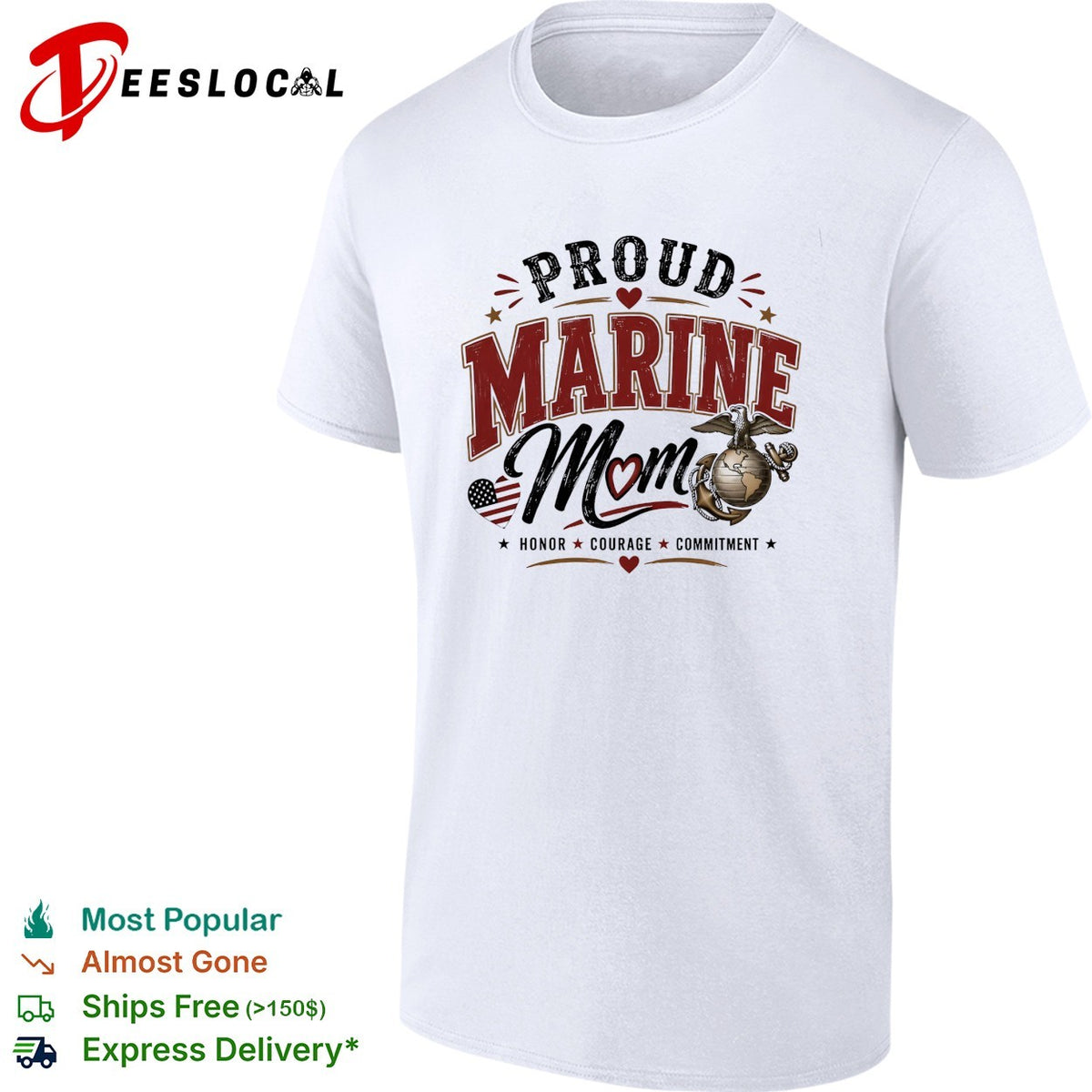 Proud Marine Mom honor courage commitment eagle emblem patriotic art shirt